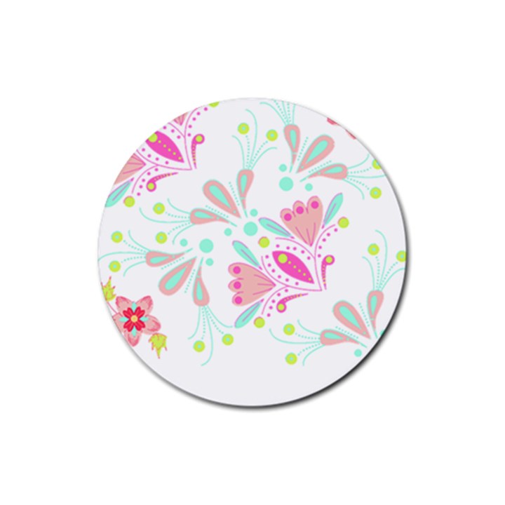 Flowers T- Shirt Batik Flower  Pattern T- Shirt Rubber Round Coaster (4 pack)