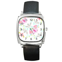 Flowers T- Shirt Batik Flower  Pattern T- Shirt Square Metal Watch