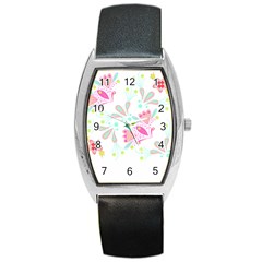 Flowers T- Shirt Batik Flower  Pattern T- Shirt Barrel Style Metal Watch