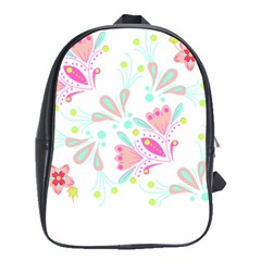 Flowers T- Shirt Batik Flower  Pattern T- Shirt School Bag (Large)