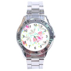 Flowers T- Shirt Batik Flower  Pattern T- Shirt Stainless Steel Analogue Watch