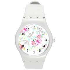 Flowers T- Shirt Batik Flower  Pattern T- Shirt Round Plastic Sport Watch (M)