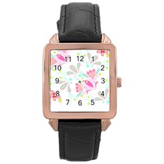 Flowers T- Shirt Batik Flower  Pattern T- Shirt Rose Gold Leather Watch 