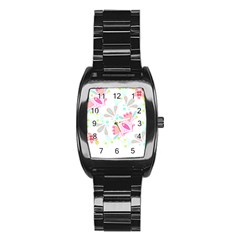 Flowers T- Shirt Batik Flower  Pattern T- Shirt Stainless Steel Barrel Watch