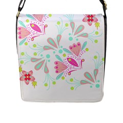 Flowers T- Shirt Batik Flower  Pattern T- Shirt Flap Closure Messenger Bag (L)