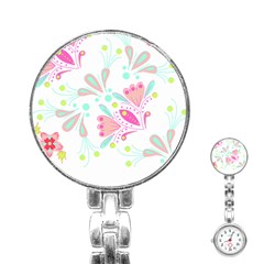 Flowers T- Shirt Batik Flower  Pattern T- Shirt Stainless Steel Nurses Watch