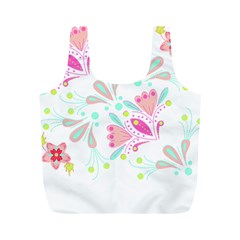 Flowers T- Shirt Batik Flower  Pattern T- Shirt Full Print Recycle Bag (M)