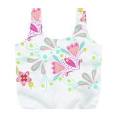 Flowers T- Shirt Batik Flower  Pattern T- Shirt Full Print Recycle Bag (L)