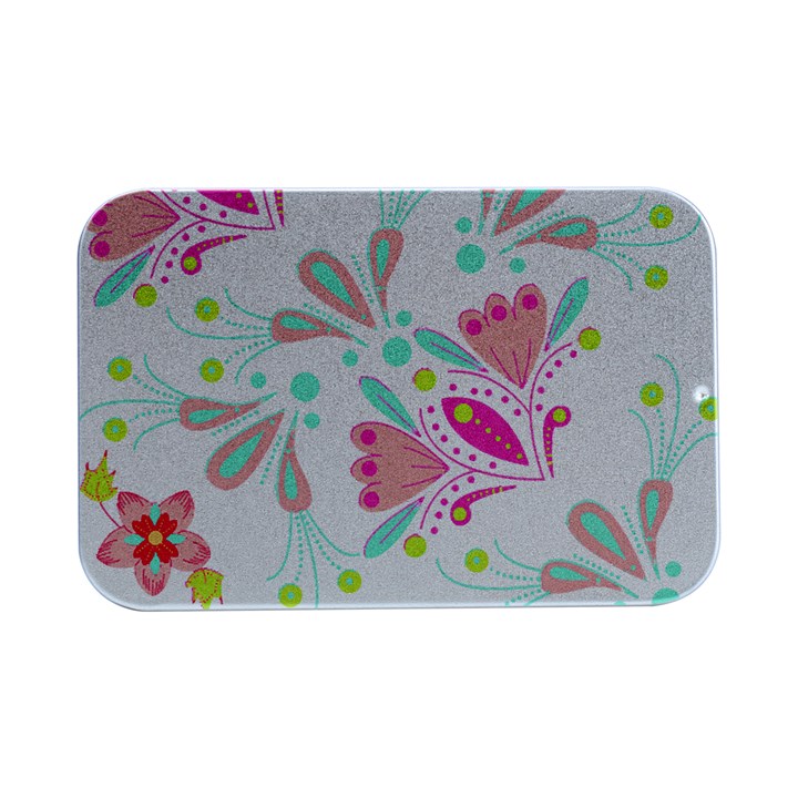 Flowers T- Shirt Batik Flower  Pattern T- Shirt Open Lid Metal Box (Silver)  