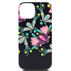 Flowers T- Shirt Batik Flower  Pattern T- Shirt iPhone 14 Black UV Print Case