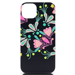 Flowers T- Shirt Batik Flower  Pattern T- Shirt iPhone 14 Plus Black UV Print Case