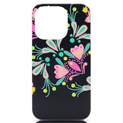 Flowers T- Shirt Batik Flower  Pattern T- Shirt iPhone 14 Pro Black UV Print Case