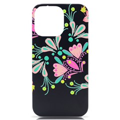 Flowers T- Shirt Batik Flower  Pattern T- Shirt iPhone 14 Pro Max Black UV Print Case