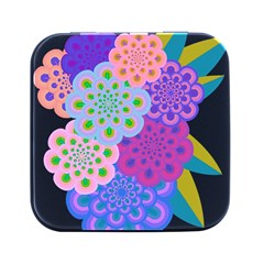 Flowers T- Shirt Flower Bouquet Pink, Purple, Blue T- Shirt Square Metal Box (black)