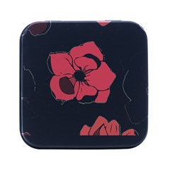 Flowers T- Shirt Flowers Pattern T- Shirt Square Metal Box (black)