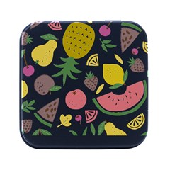 Fruits T- Shirt Funny Summer Fruits Collage Fruit Bright Colors T- Shirt Square Metal Box (black)