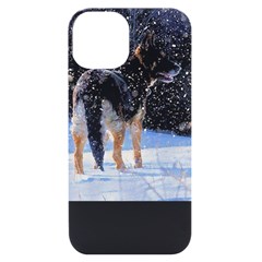 German Shepherd T- Shirt German Shepard Dark Art Standing In Snow T- Shirt Iphone 14 Black Uv Print Case by EnriqueJohnson