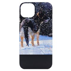 German Shepherd T- Shirt German Shepard Dark Art Standing In Snow T- Shirt Iphone 14 Plus Black Uv Print Case by EnriqueJohnson