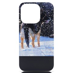 German Shepherd T- Shirt German Shepard Dark Art Standing In Snow T- Shirt Iphone 14 Pro Black Uv Print Case by EnriqueJohnson