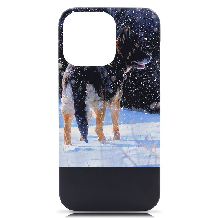 German Shepherd T- Shirt German Shepard Dark Art Standing In Snow T- Shirt iPhone 14 Pro Max Black UV Print Case