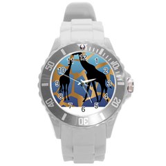 Giraffe Lover T- Shirt G I R A F F E O N G I R A F F E P R I N T P R E T T Y F O R V A C A T I O N T Round Plastic Sport Watch (L)