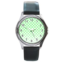 Green Checker T- Shirt Green Checker T- Shirt Round Metal Watch by EnriqueJohnson