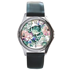 Hawaii T- Shirt Hawaii Flora T- Shirt Round Metal Watch by EnriqueJohnson