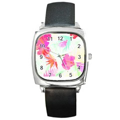 Hawaii T- Shirt Hawaii Flowerbages Pattern T- Shirt Square Metal Watch by EnriqueJohnson