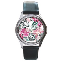 Hawaii T- Shirt Hawaii Ice Flowers Garden T- Shirt Round Metal Watch