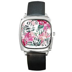 Hawaii T- Shirt Hawaii Ice Flowers Garden T- Shirt Square Metal Watch