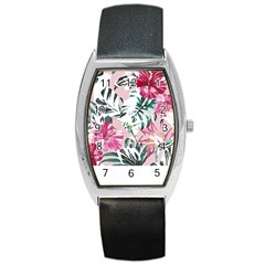 Hawaii T- Shirt Hawaii Ice Flowers Garden T- Shirt Barrel Style Metal Watch