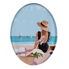 Rest By The Sea Oval Glass Fridge Magnet (4 Pack) by SychEva