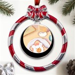 Яичница Metal Red Ribbon Round Ornament Front