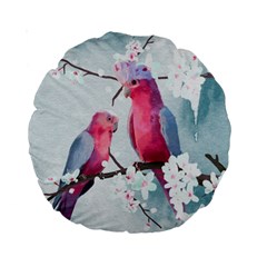 Watercolor Parrot Standard 15  Premium Round Cushions by SychEva