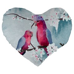 Watercolor Parrot Large 19  Premium Heart Shape Cushions by SychEva