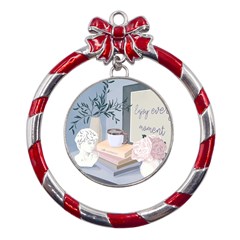 Still Life Metal Red Ribbon Round Ornament by SychEva