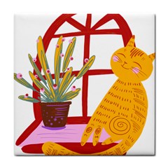 Cat Pet Ginger Art Animal Cartoon Tile Coaster by uniart180623