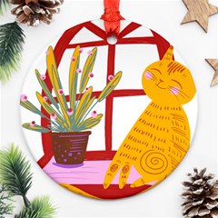 Cat Pet Ginger Art Animal Cartoon Ornament (round) by uniart180623