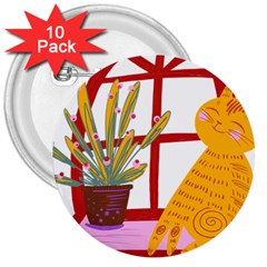 Cat Pet Ginger Art Animal Cartoon 3  Buttons (10 Pack)  by uniart180623