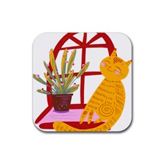 Cat Pet Ginger Art Animal Cartoon Rubber Coaster (square) by uniart180623