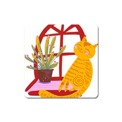 Cat Pet Ginger Art Animal Cartoon Square Magnet by uniart180623