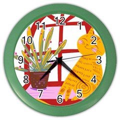 Cat Pet Ginger Art Animal Cartoon Color Wall Clock by uniart180623