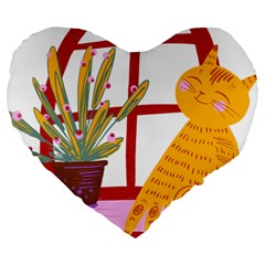 Cat Pet Ginger Art Animal Cartoon Large 19  Premium Heart Shape Cushions by uniart180623