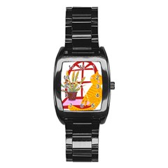 Cat Pet Ginger Art Animal Cartoon Stainless Steel Barrel Watch by uniart180623