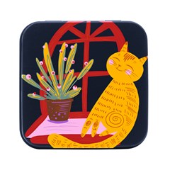 Cat Pet Ginger Art Animal Cartoon Square Metal Box (black) by uniart180623