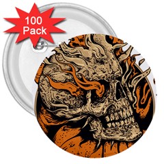 Human Skull  Skull Art Skeleton Illustration 3  Buttons (100 pack) 