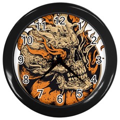 Human Skull  Skull Art Skeleton Illustration Wall Clock (Black)