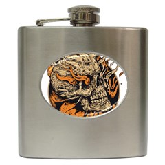 Human Skull  Skull Art Skeleton Illustration Hip Flask (6 Oz) by uniart180623