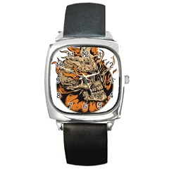 Human Skull  Skull Art Skeleton Illustration Square Metal Watch