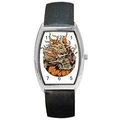 Human Skull  Skull Art Skeleton Illustration Barrel Style Metal Watch